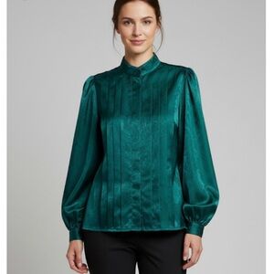 NICOLA Pleated High Neck Blouse, Women’s Size 12, Teal Green